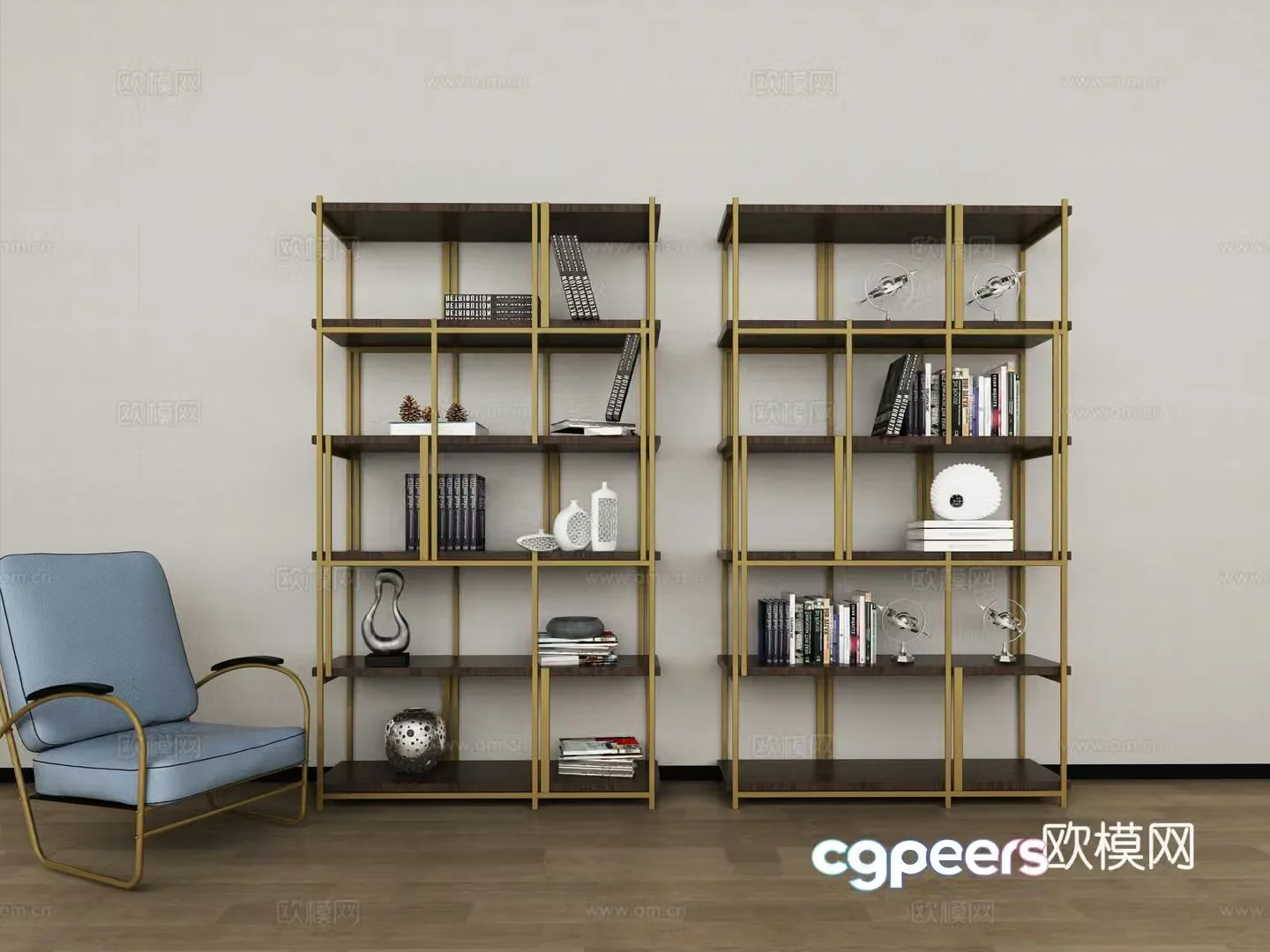 Modern style metal bookshelf 3d model