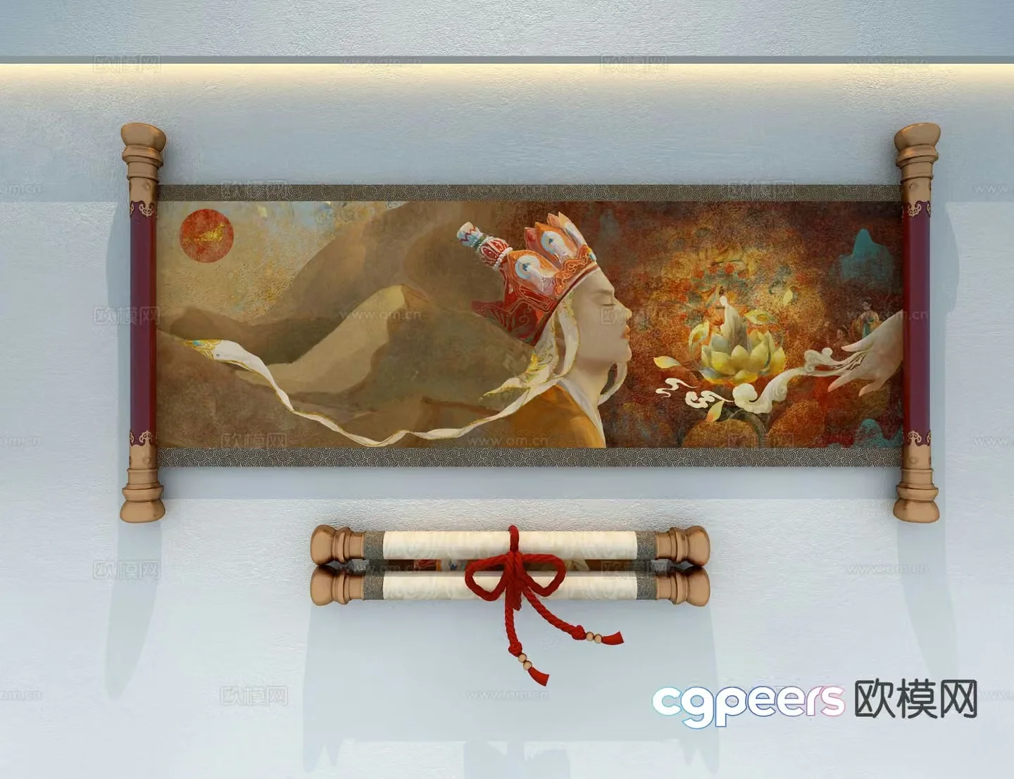 New Chinese style scroll painting art painting scroll 3d model
