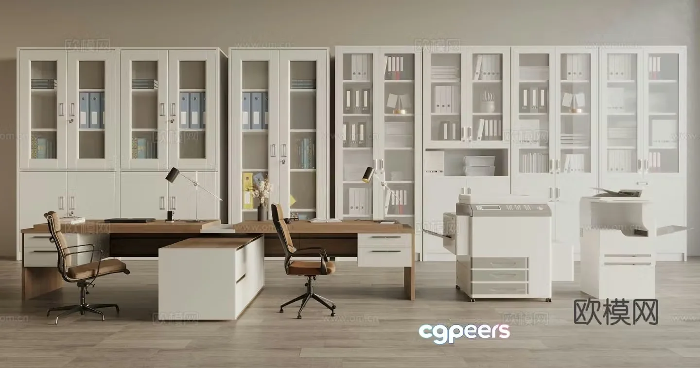 Modern card space desk file cabinet file cabinet printer office chair office supplies 3D model