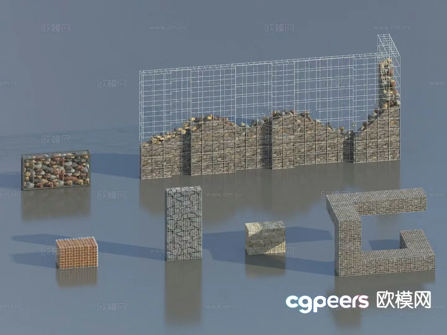 Gabion landscape wall gabion bench rock background wall 3D model