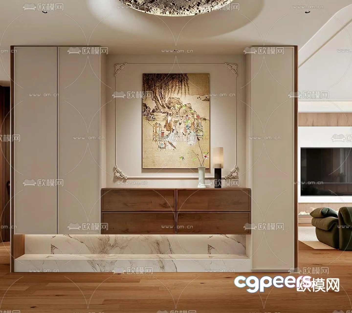 Middle-aged shoe cabinet porch shoe cabinet 3D model