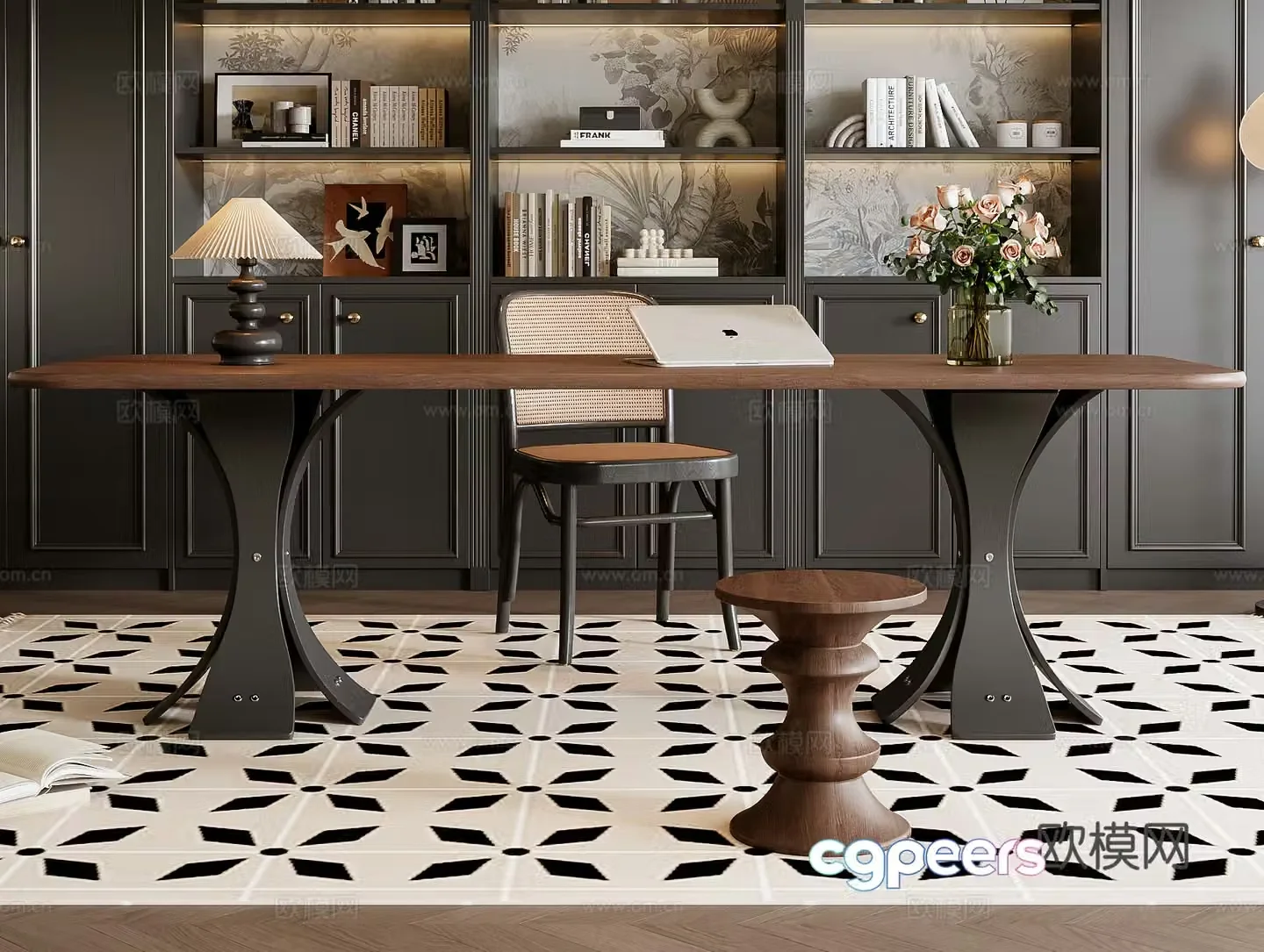 French desk and chair combination 3D model