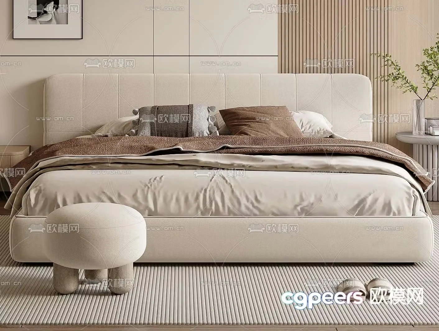 Modern double bed 3d model
