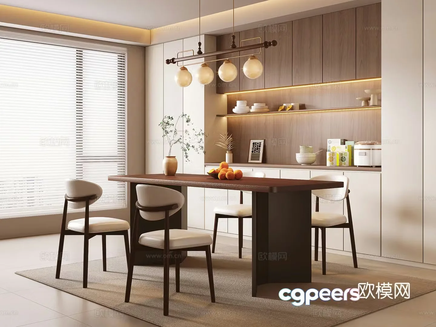 Medium style dining table and chair 3D model