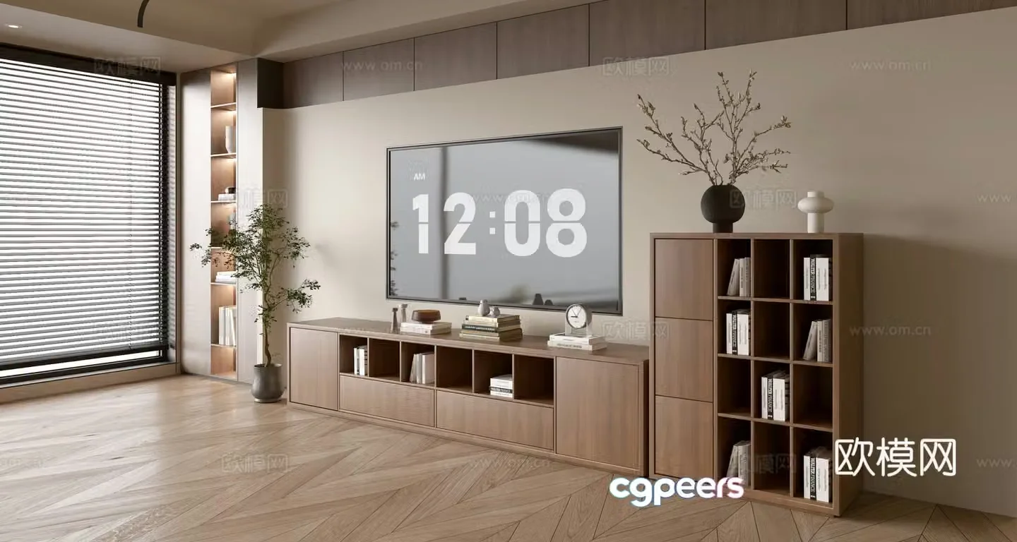 Wasabi Middle Style TV Cabinet TV Background Wall Overall Cabinet TV Background Wall Medal Style 3D Model