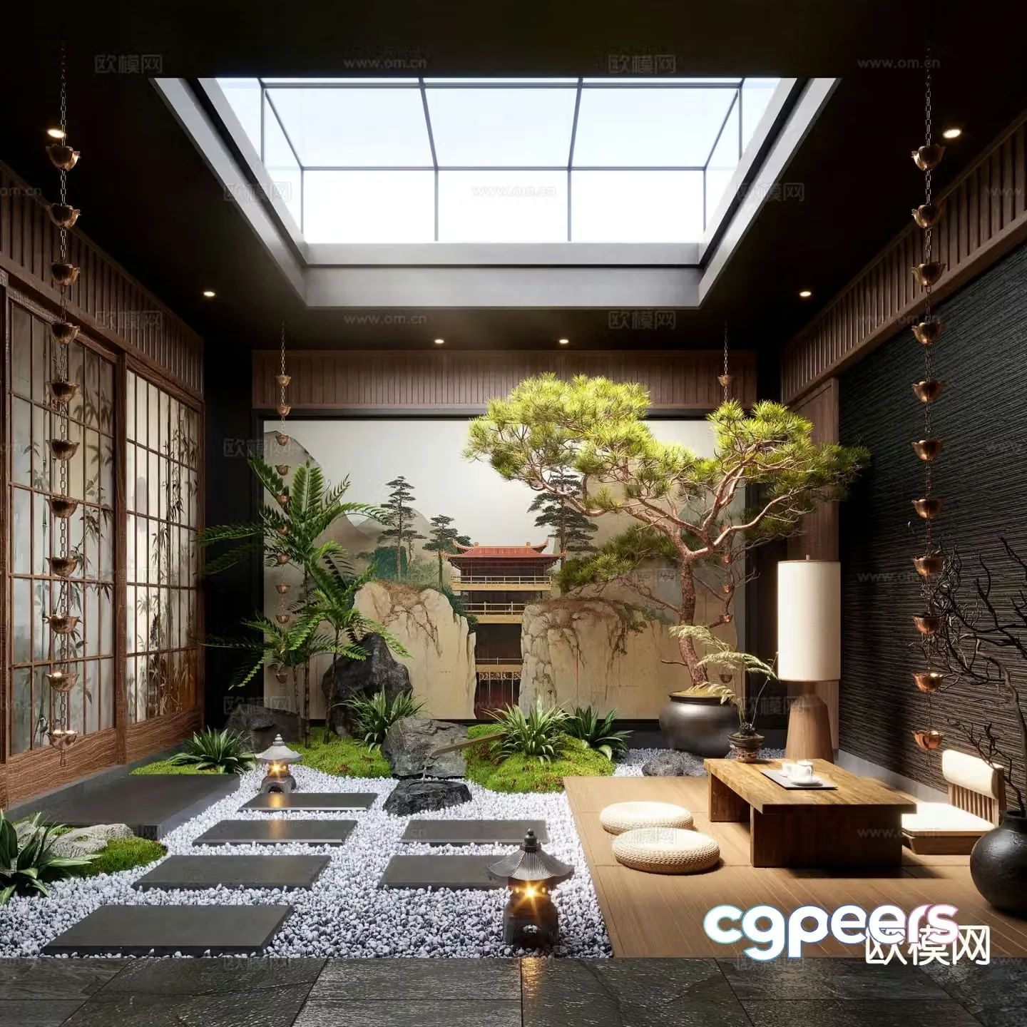 New Chinese Zen Patio Courtyard Landscape 3D Model