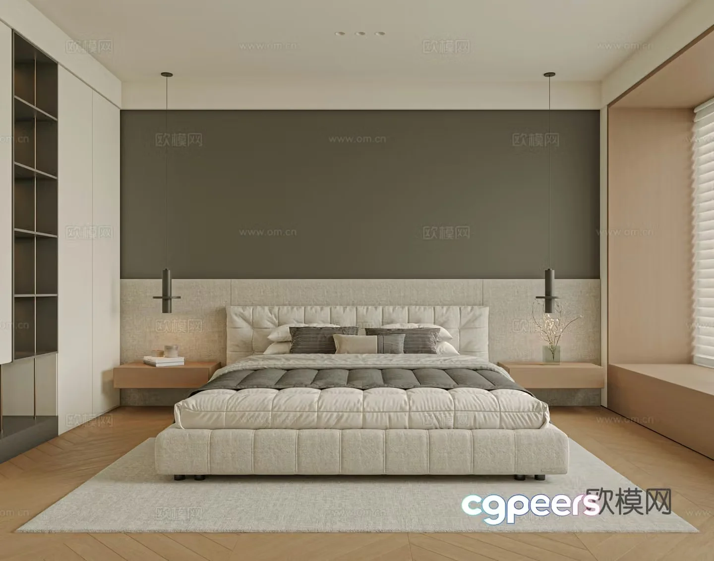 Modern bedroom bed nightstand jewelry 3d model