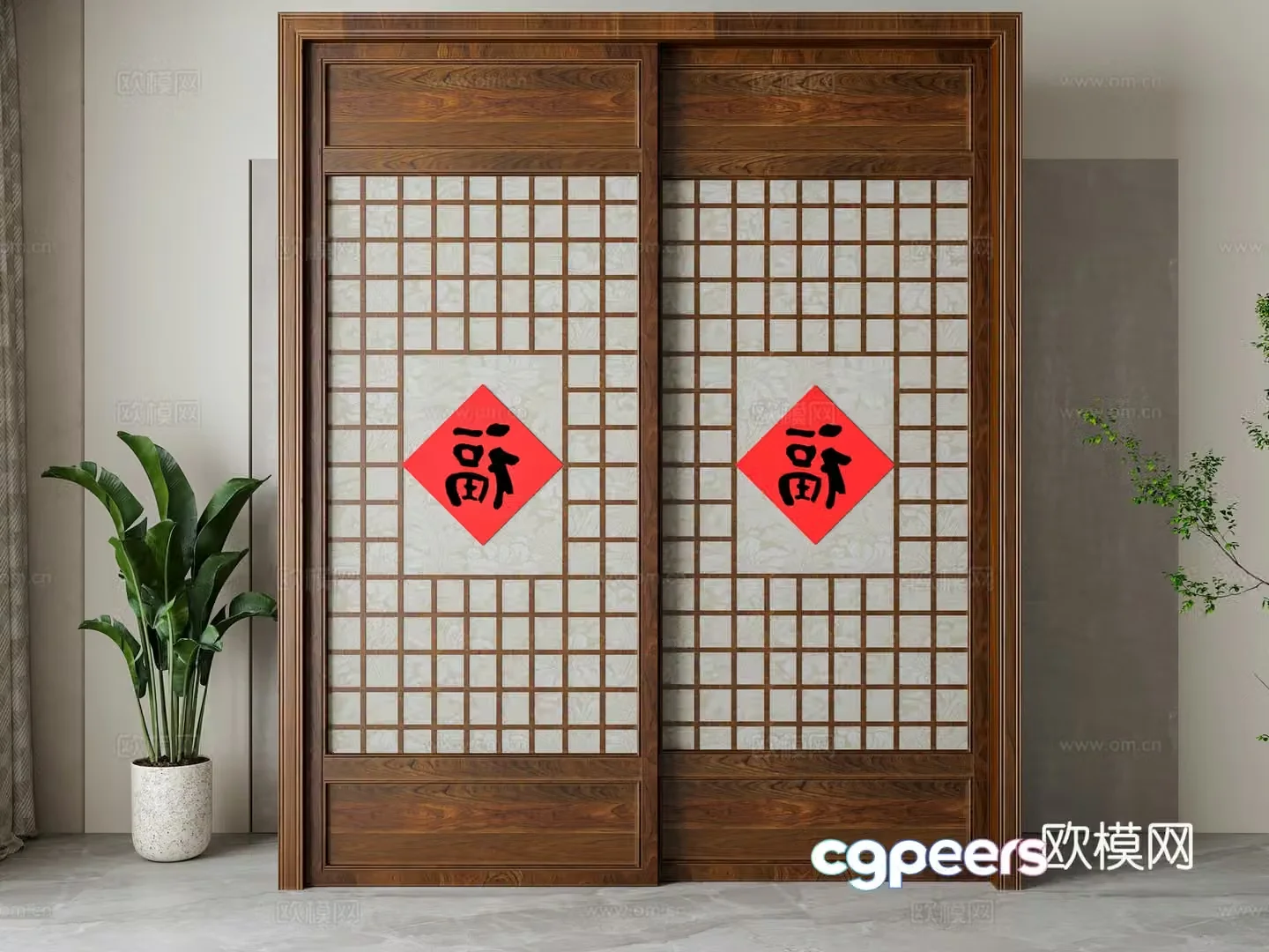 New Chinese sliding door 3D model