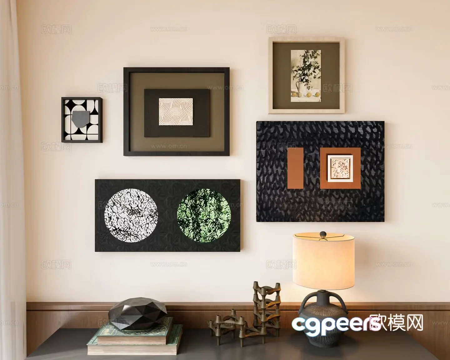 Modern medieval style decorative paintings hanging paintings combined decorative paintings medieval style table lamps retro decorative paintings 3D model
