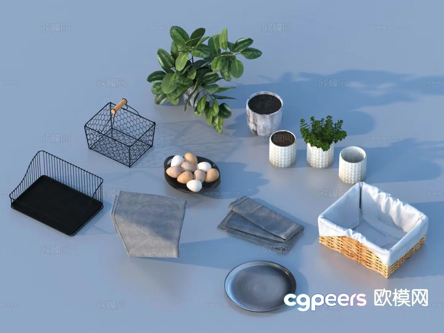 Daily necessities storage basket potted plant 3d model