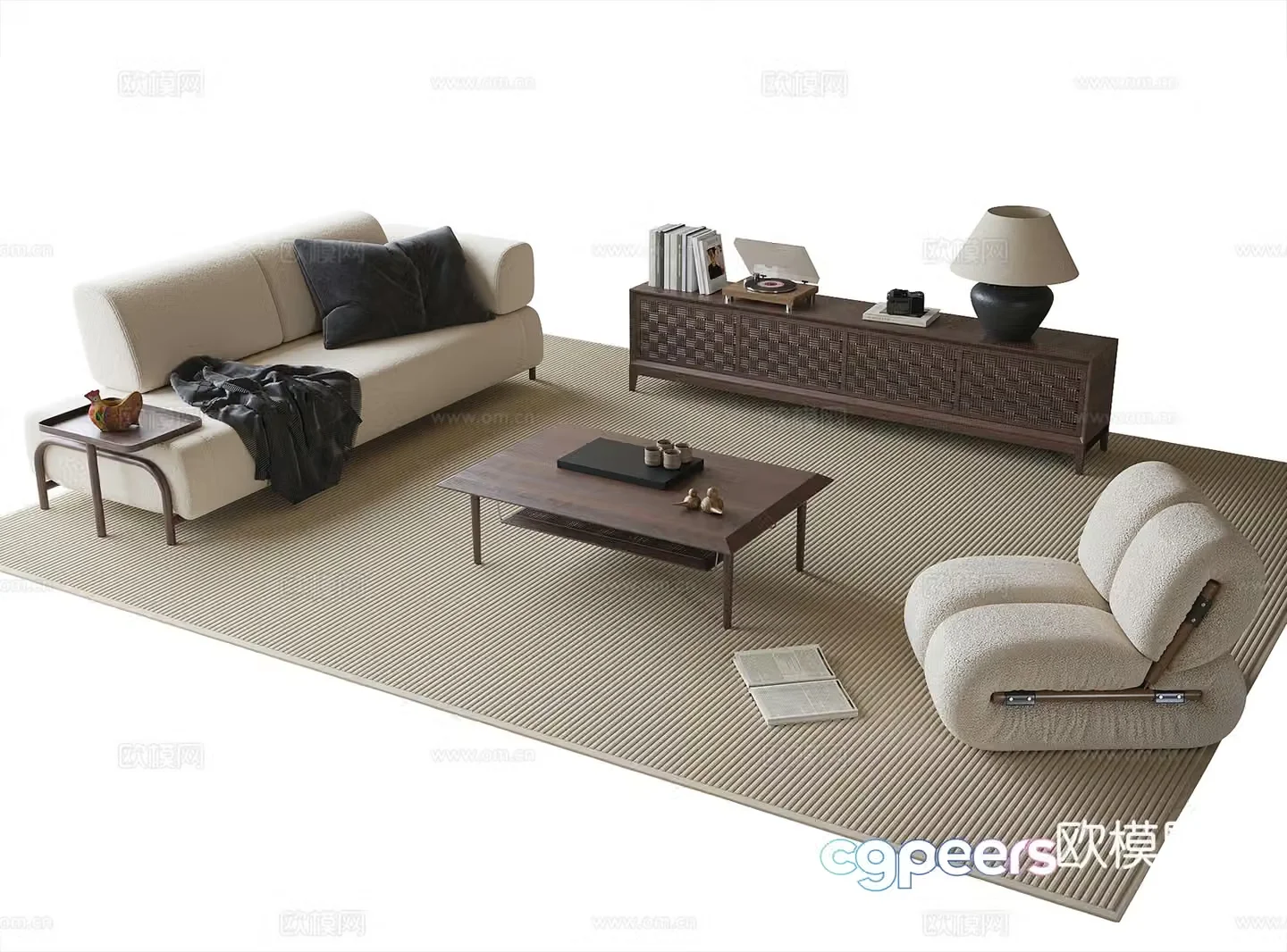 Modern sofa coffee table combination multi-person sofa coffee table TV cabinet 3D model
