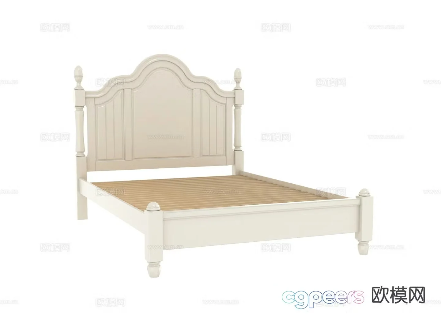 Simple European double bed bed board 3D model
