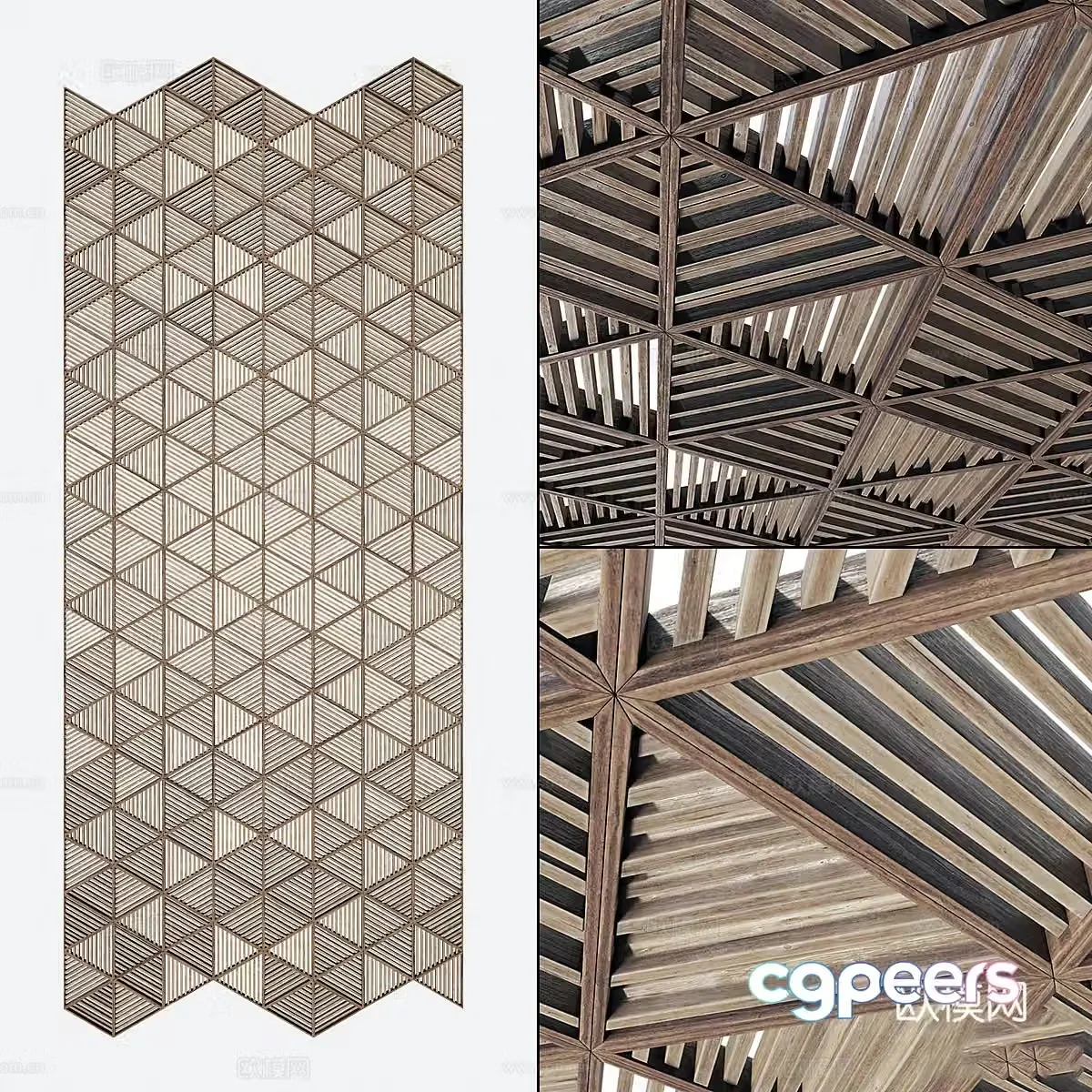 Wooden grille chandelier 3d model