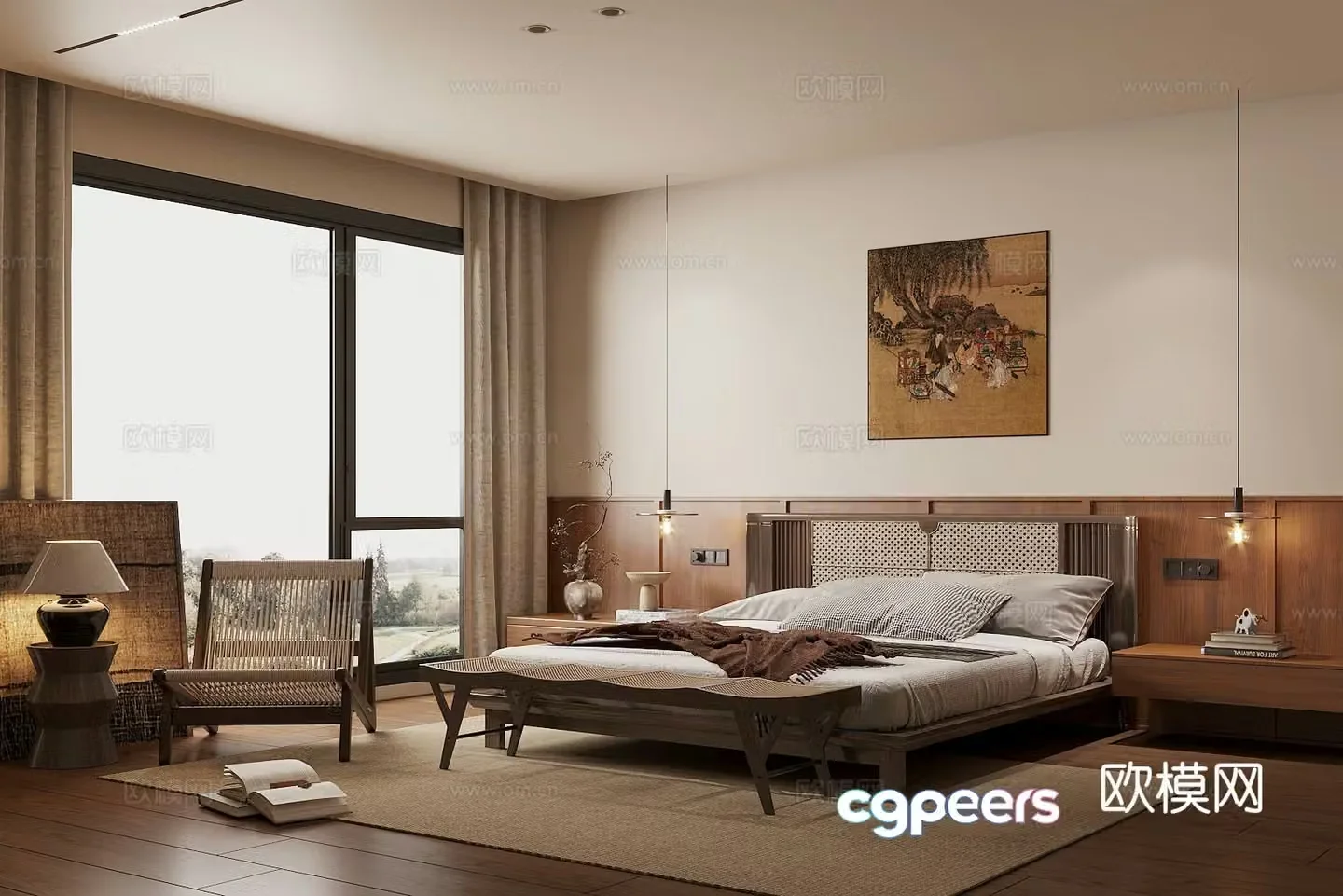 Middle-aged style home bedroom Middle-aged style elder room Second-bedroom 3D model