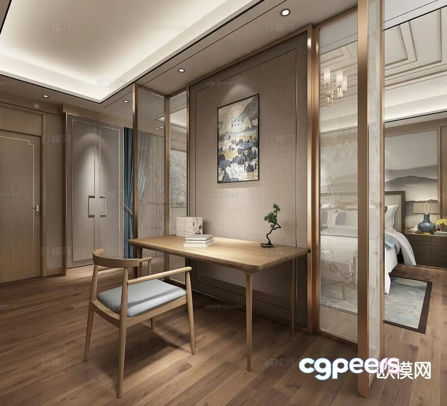New Chinese style master bedroom study 3D model