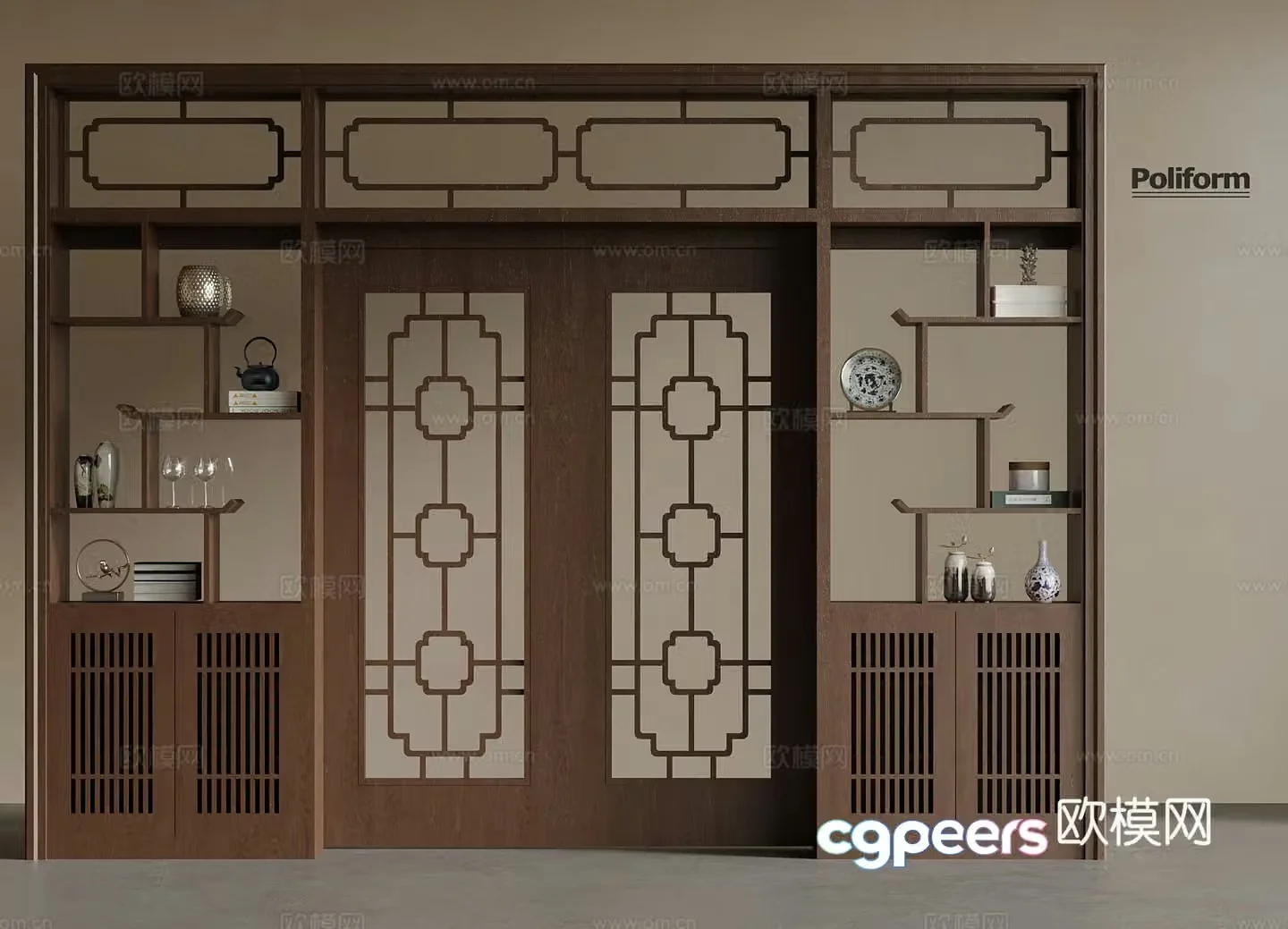 New Chinese sliding door wine cabinet 3D model