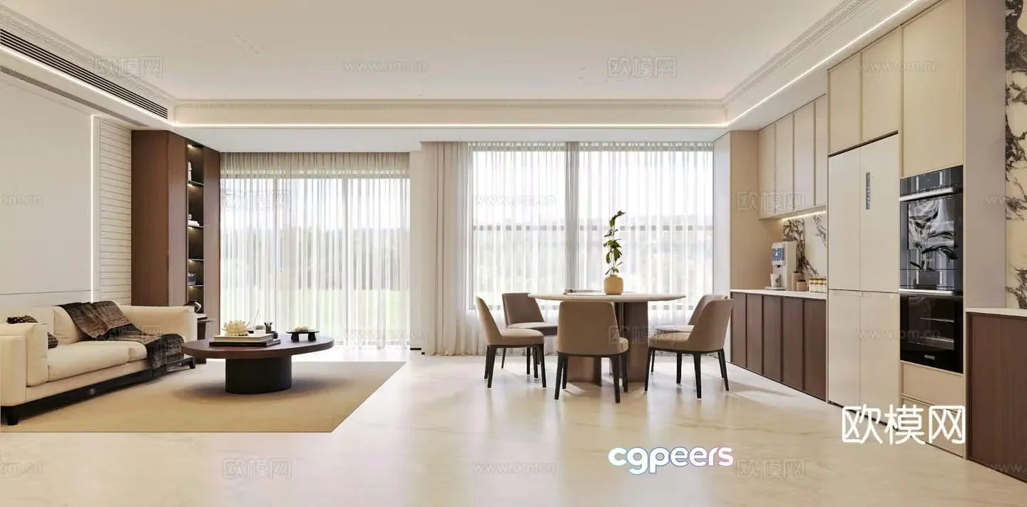 French living and dining room 3d model