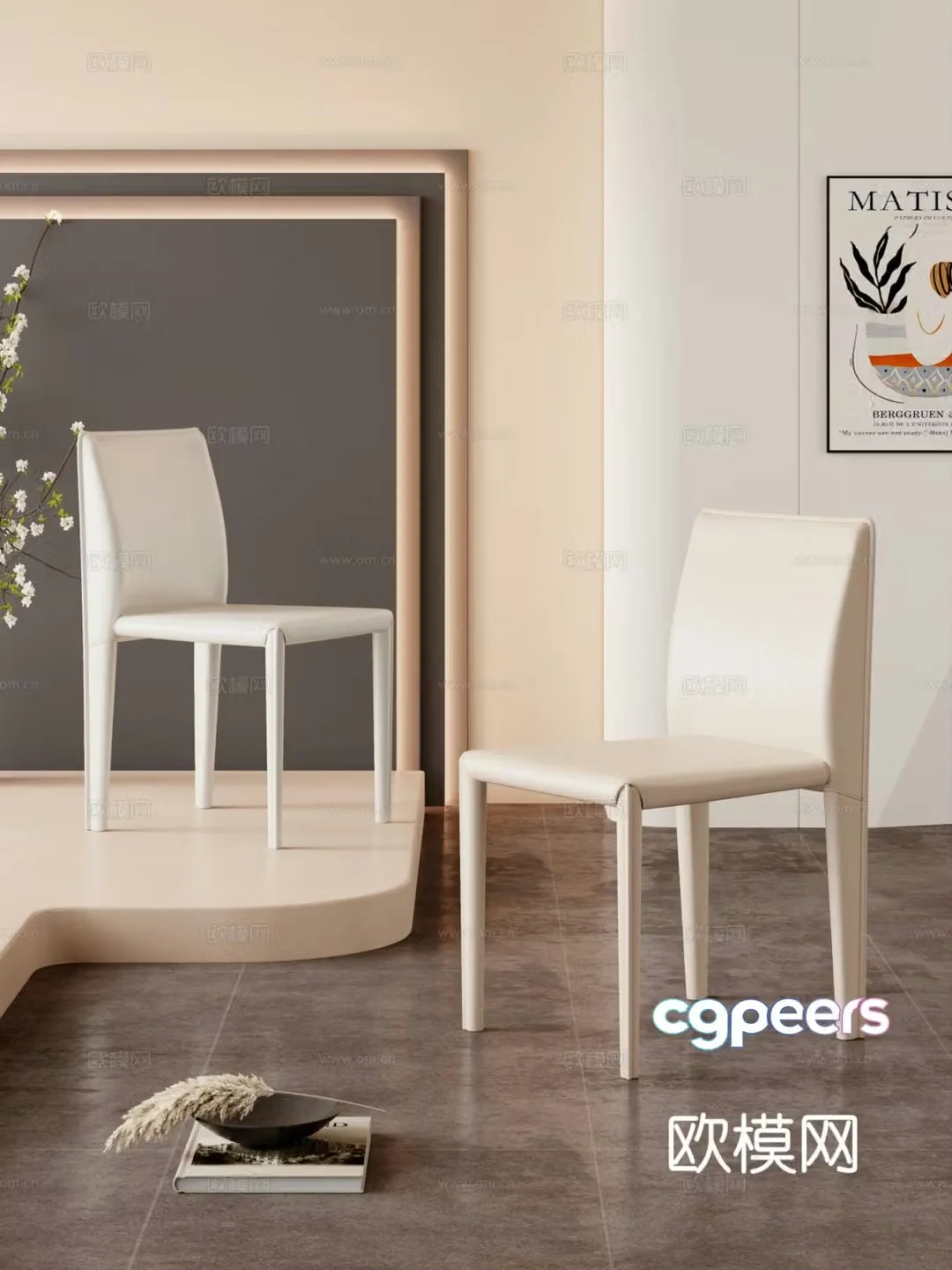 Modern dining chair casual chair leather chair 3d model
