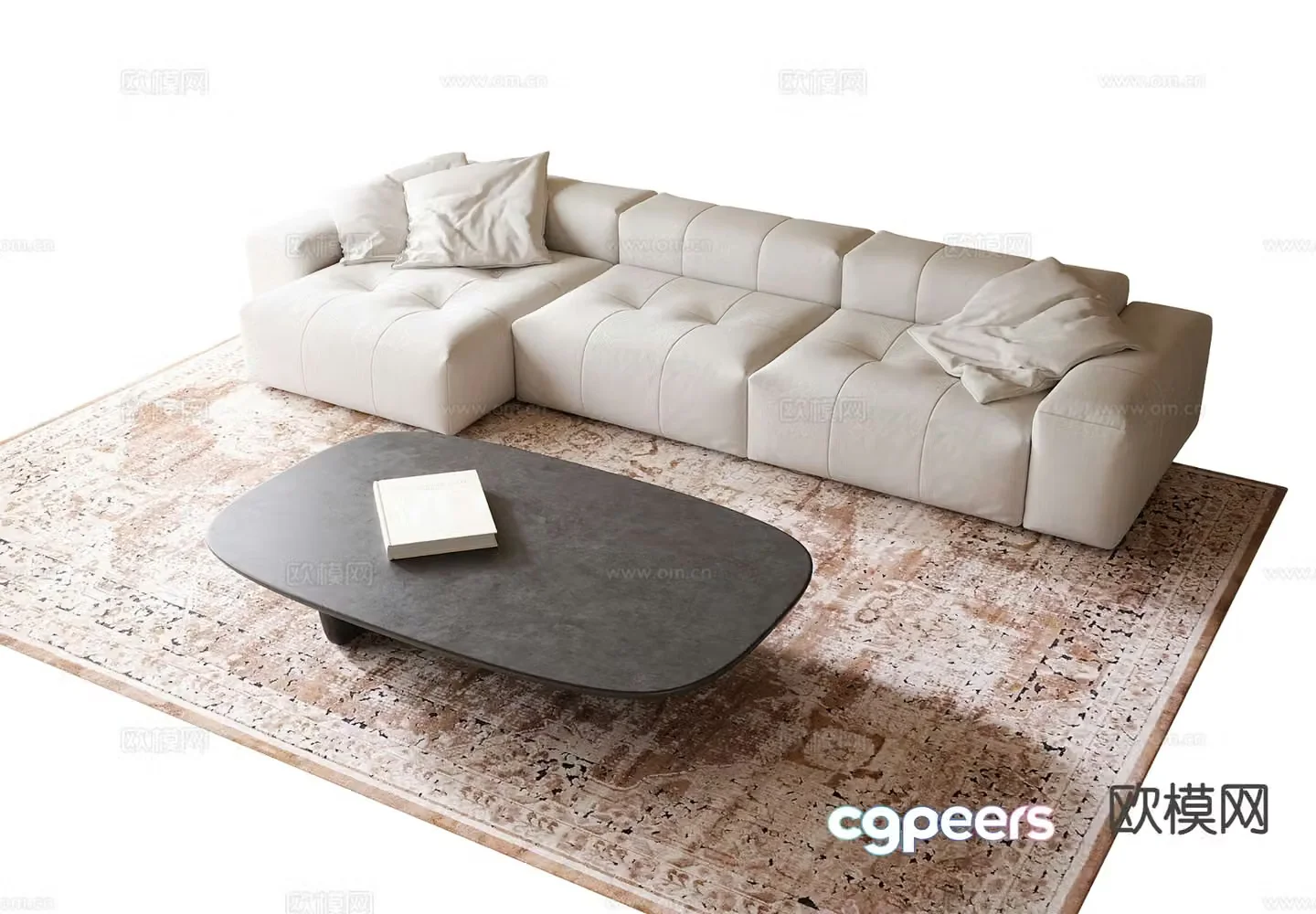Modern upholstered sofa three-person sofa 3D model
