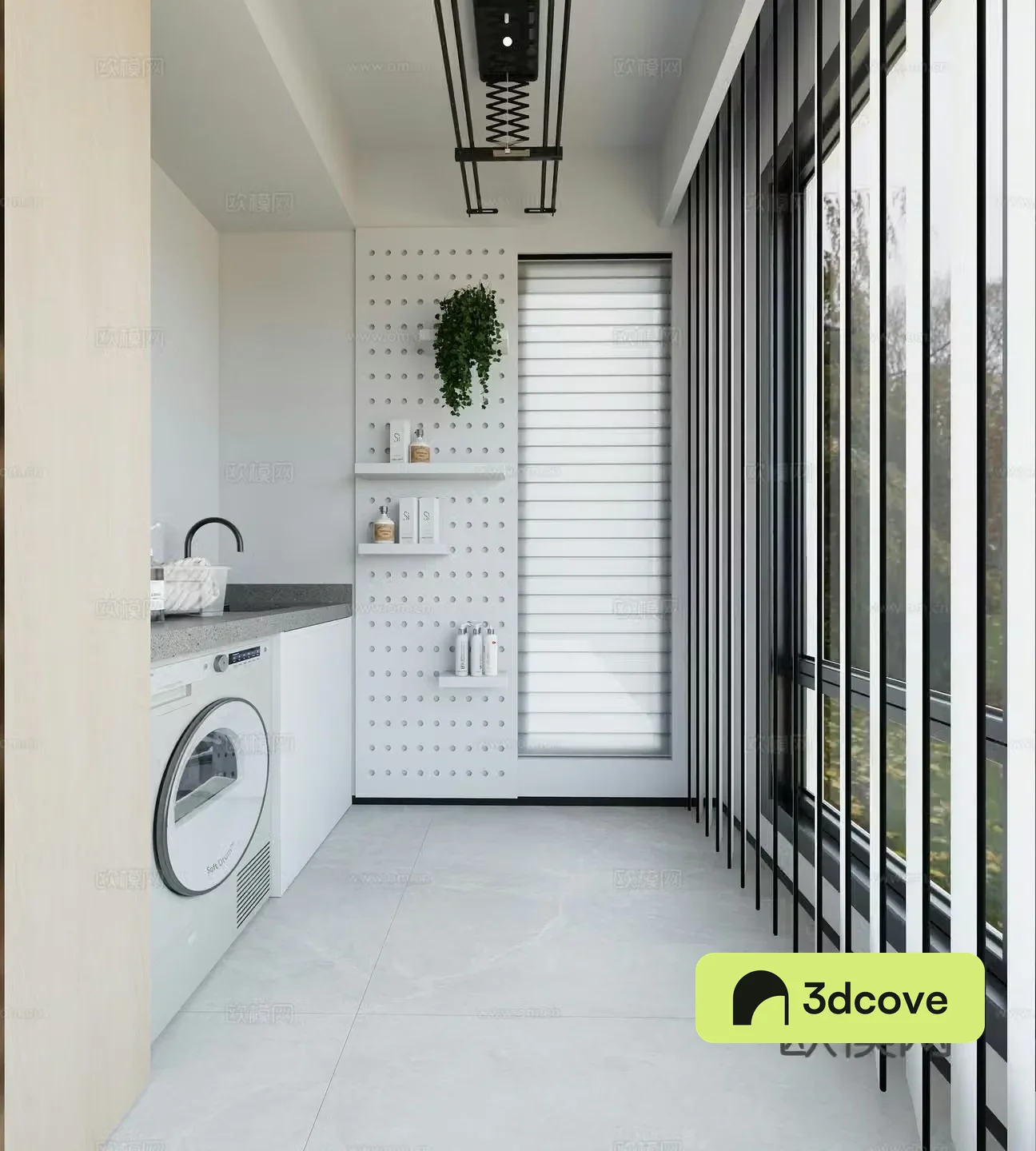 Modern style balcony washing machine hole board electric clothes hanger