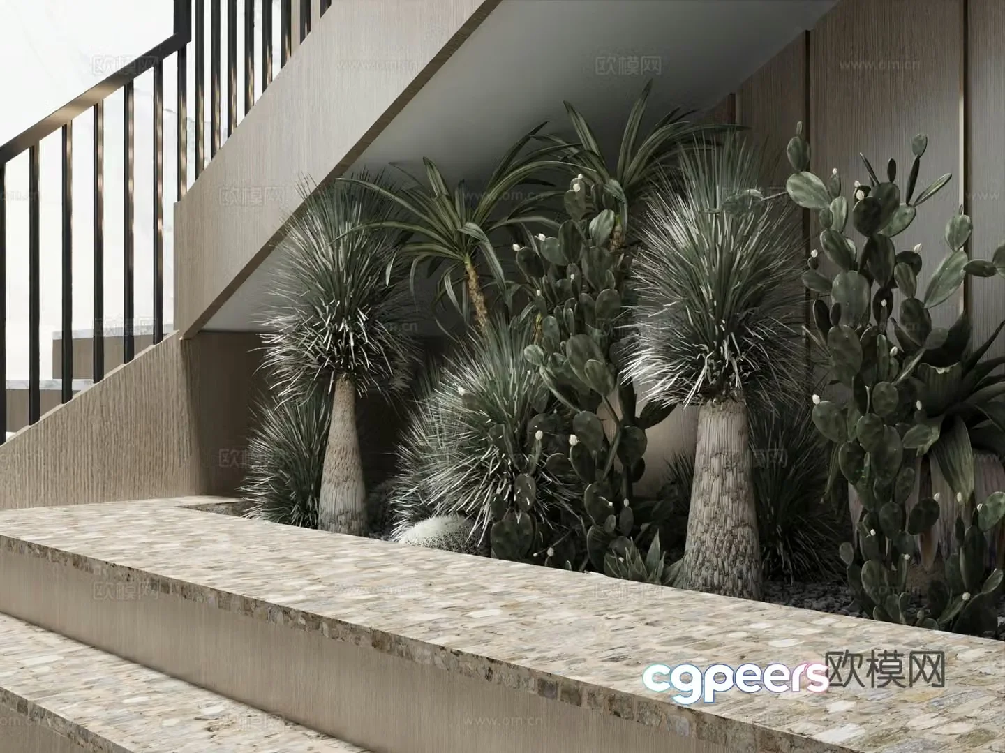 Modern stairwell Landscape stairwell Cactus cactus 3d model