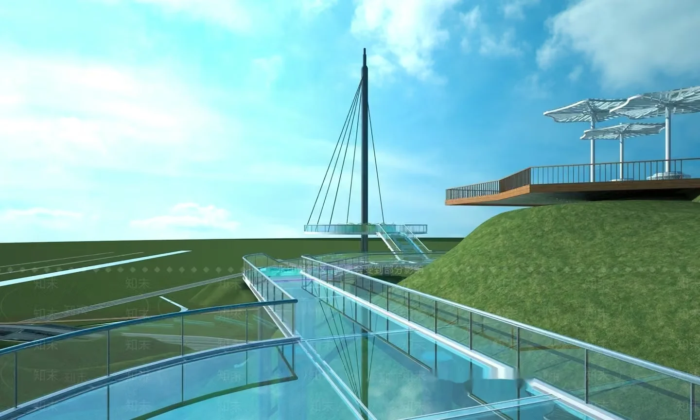 The Main Subject Is A Futuristic-Looking Bridge With A Glass Walkway 3D Model – 10569 – VRAY Render