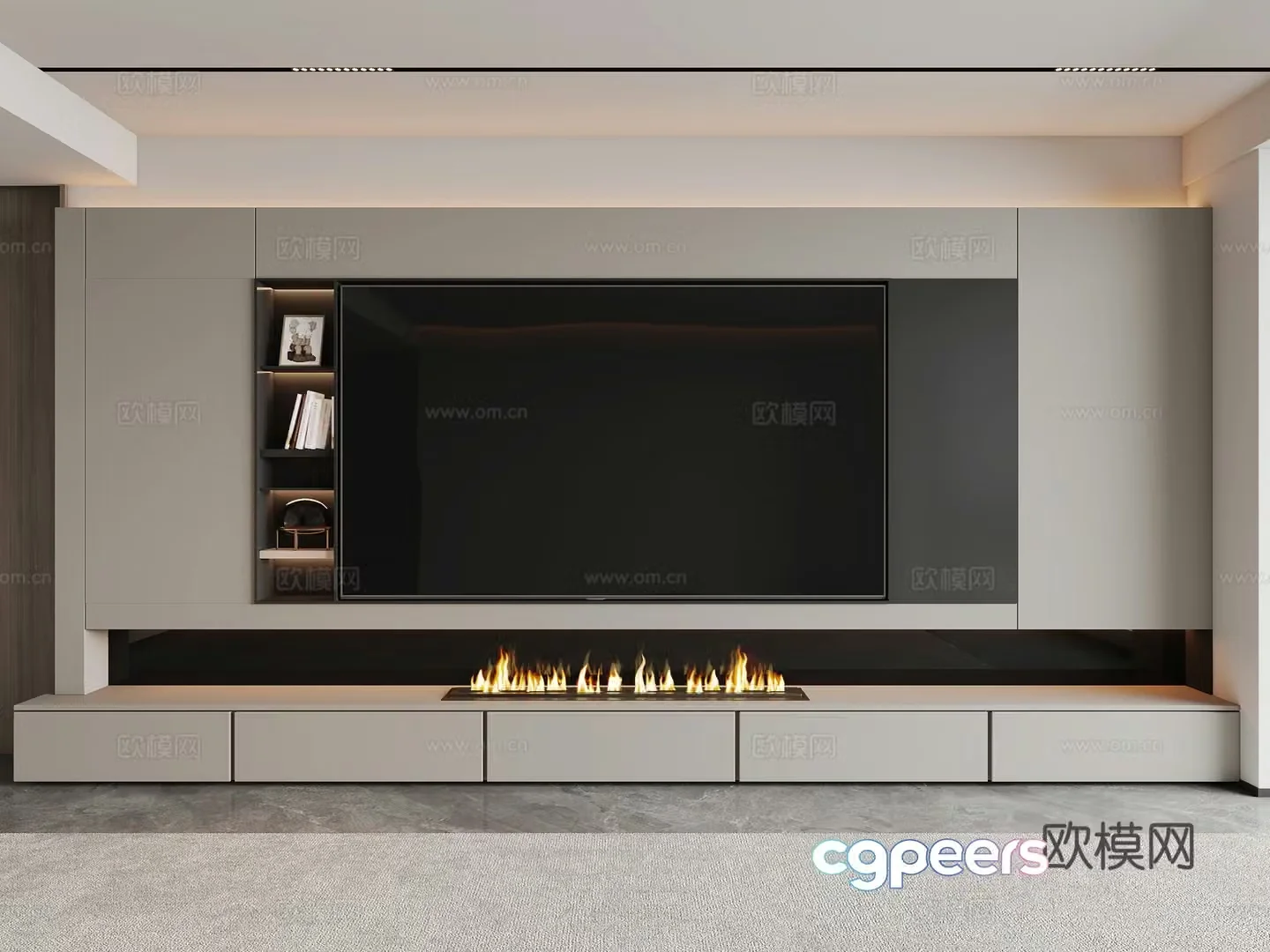 Italian TV background wall fireplace flame TV set jewelry ornaments carpet 3d model
