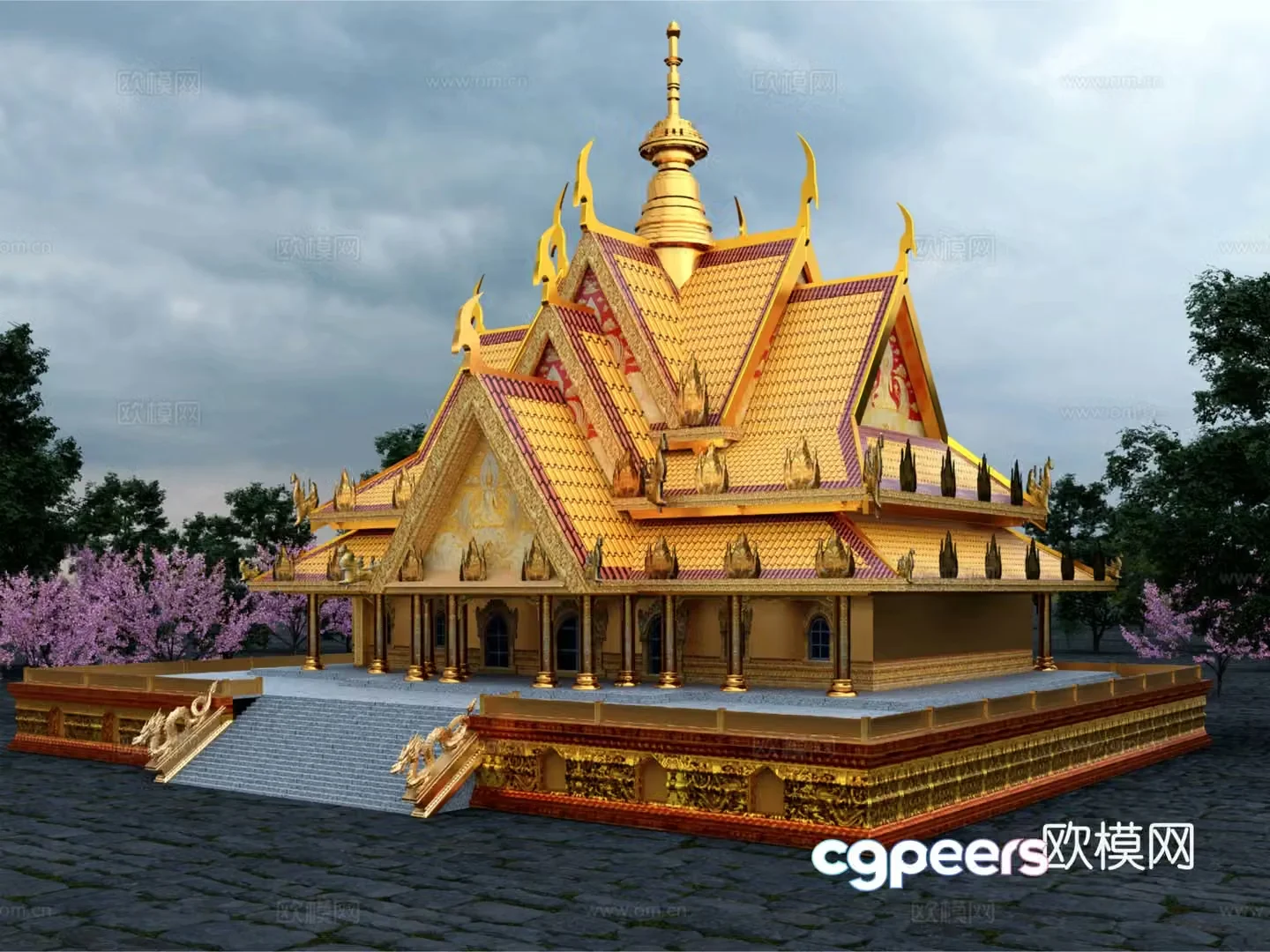 Southeast Asia Buddhist temple temple Theravada Buddhism religious building 3d model