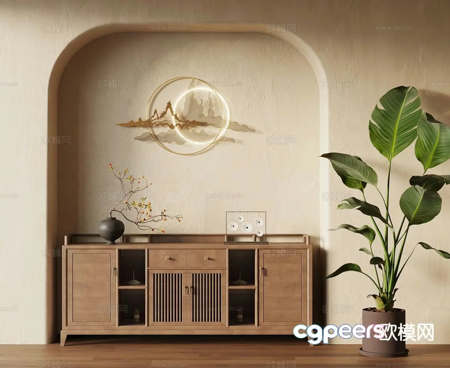 New Chinese style entrance cabinet 3D model