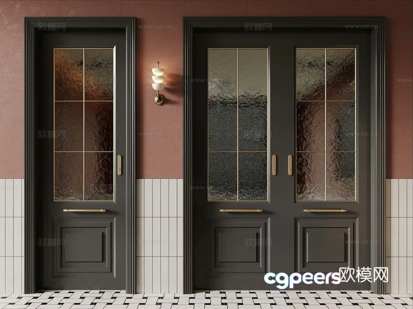 French kitchen and bathroom door glass door 3d model