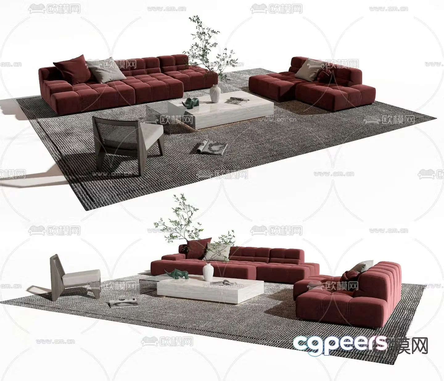 B&B italia modern red sofa coffee table combination 3d model