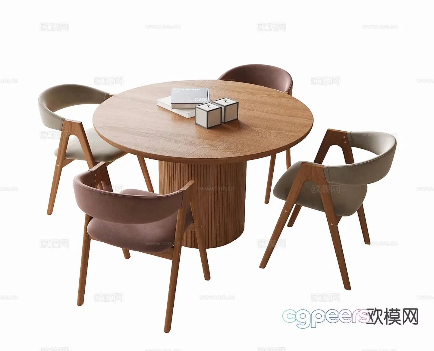 Wabi-sabi dining table and chairs 3d model