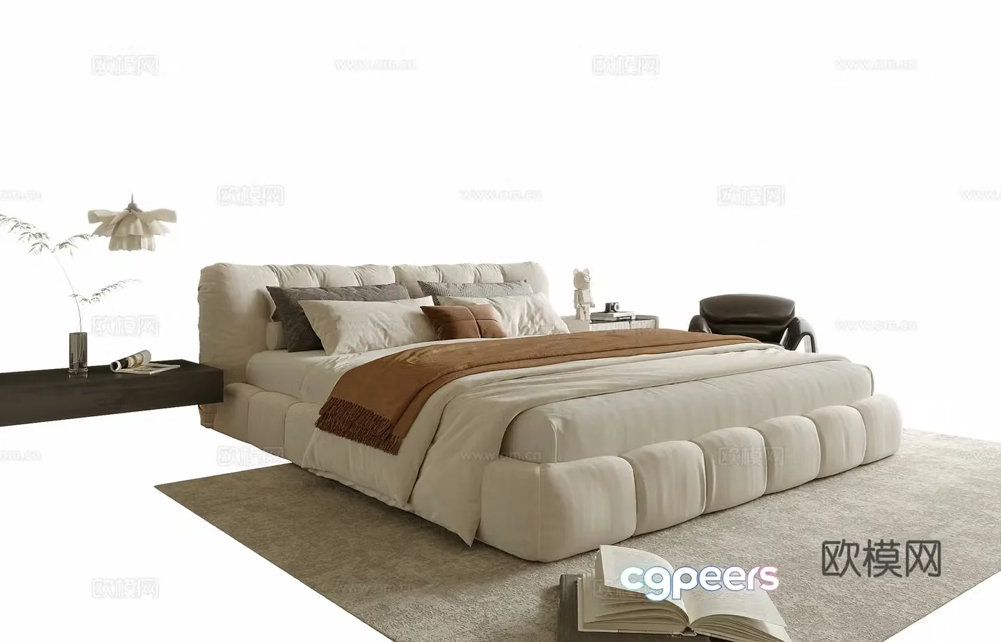 Modern double bed nightstand 3d model