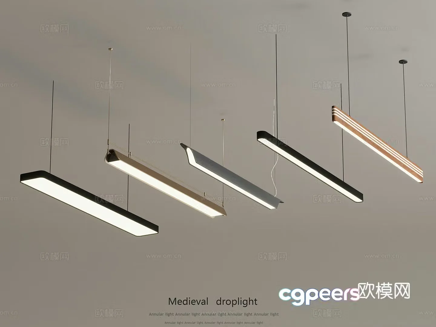 Modern long chandelier office chandelier 3d model