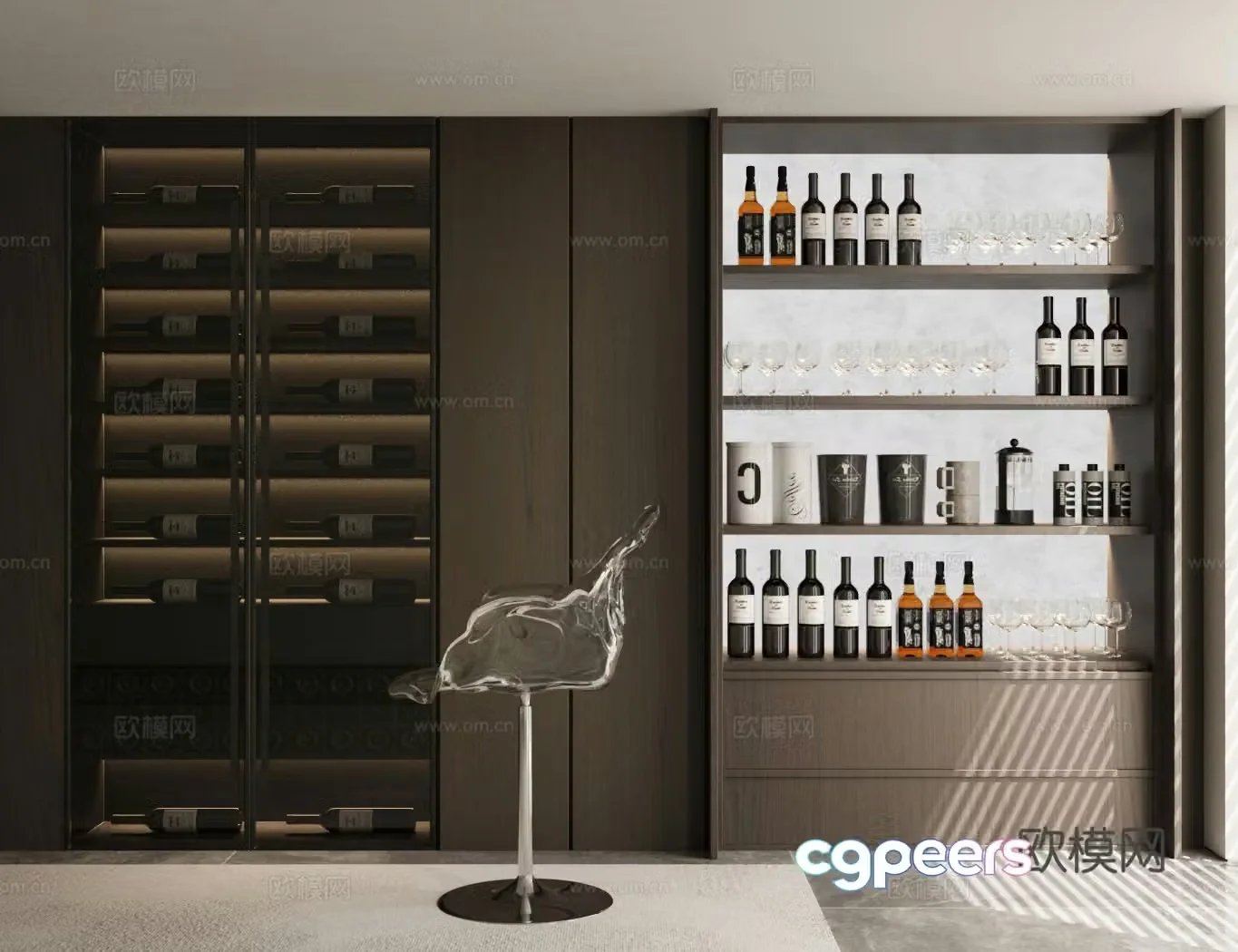 Light luxury Italian wine cabinet red wine cabinet glass wine cabinet luminous wine cabinet finished wine cabinet wine beverage 3D model