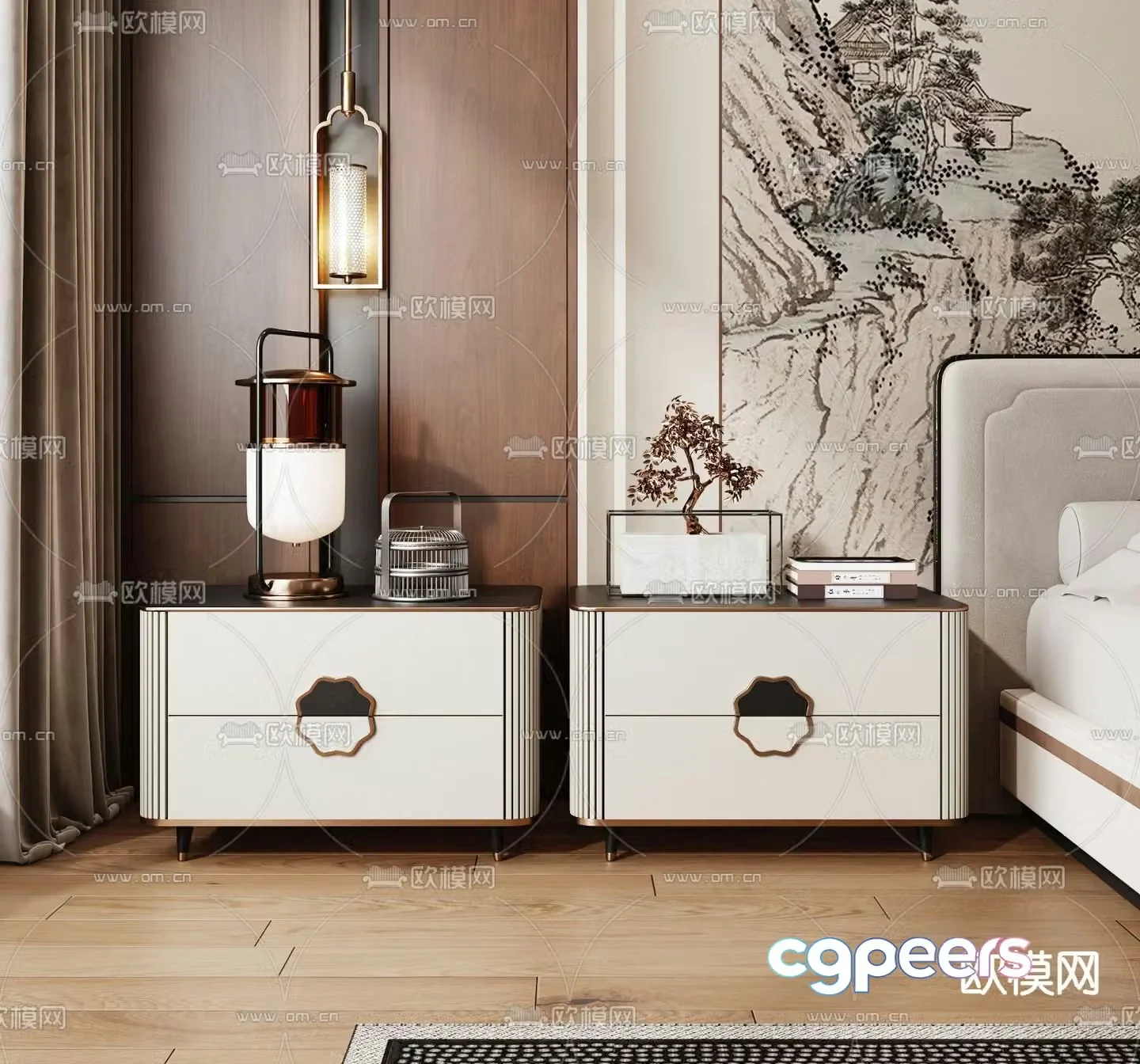 New Chinese style bedside table 3d model