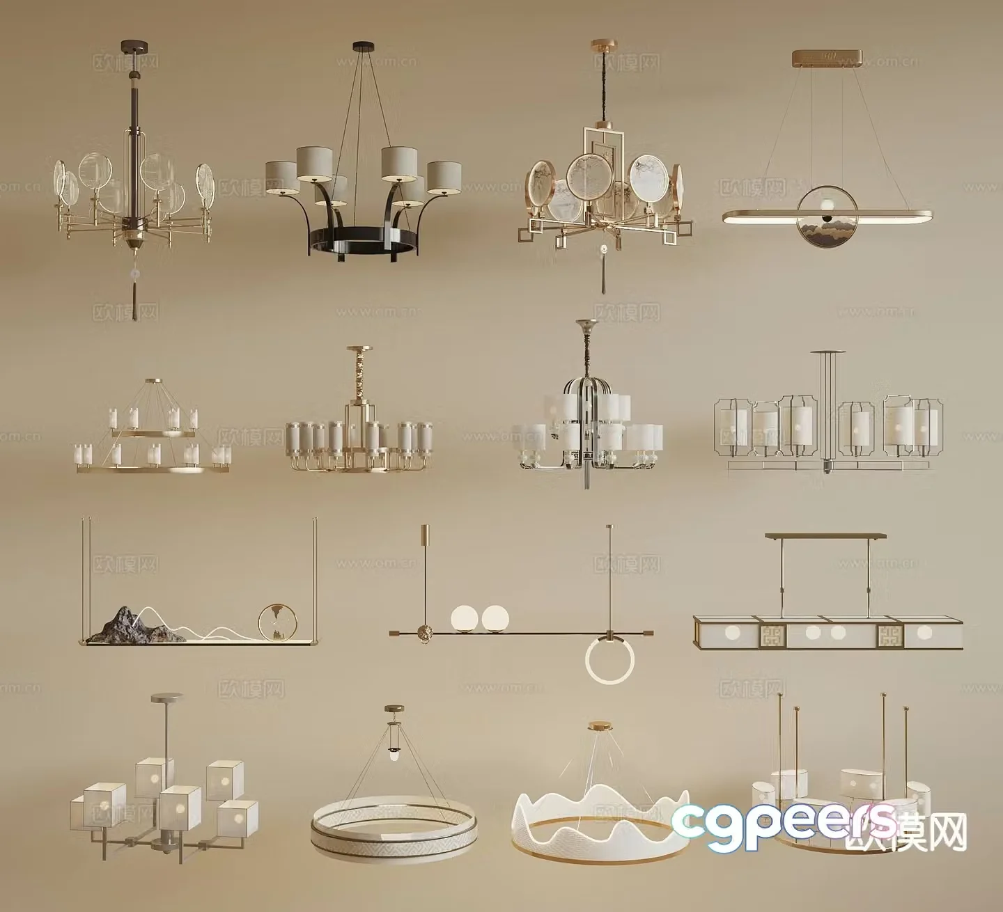 New Chinese style chandelier multi-head chandelier mountain chandelier 3d model