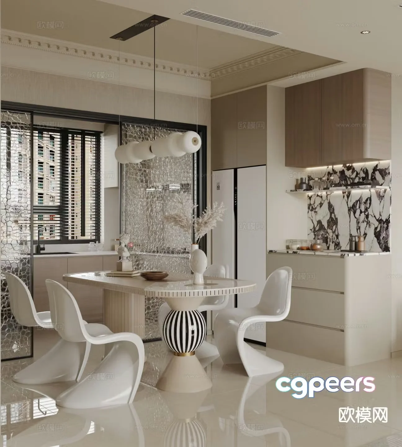 Cream style restaurant 3d model