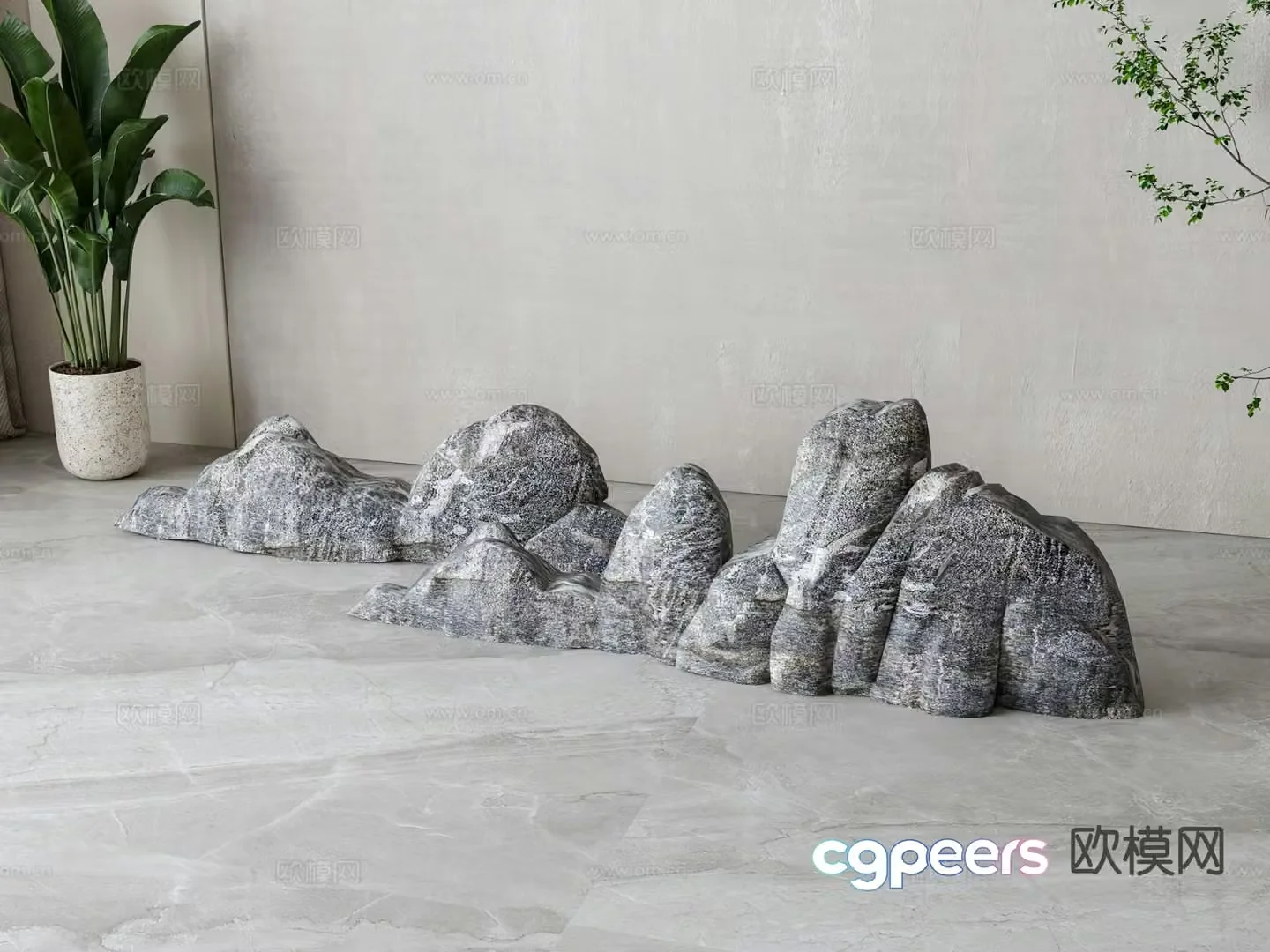 New Chinese style stone rockery 3D model