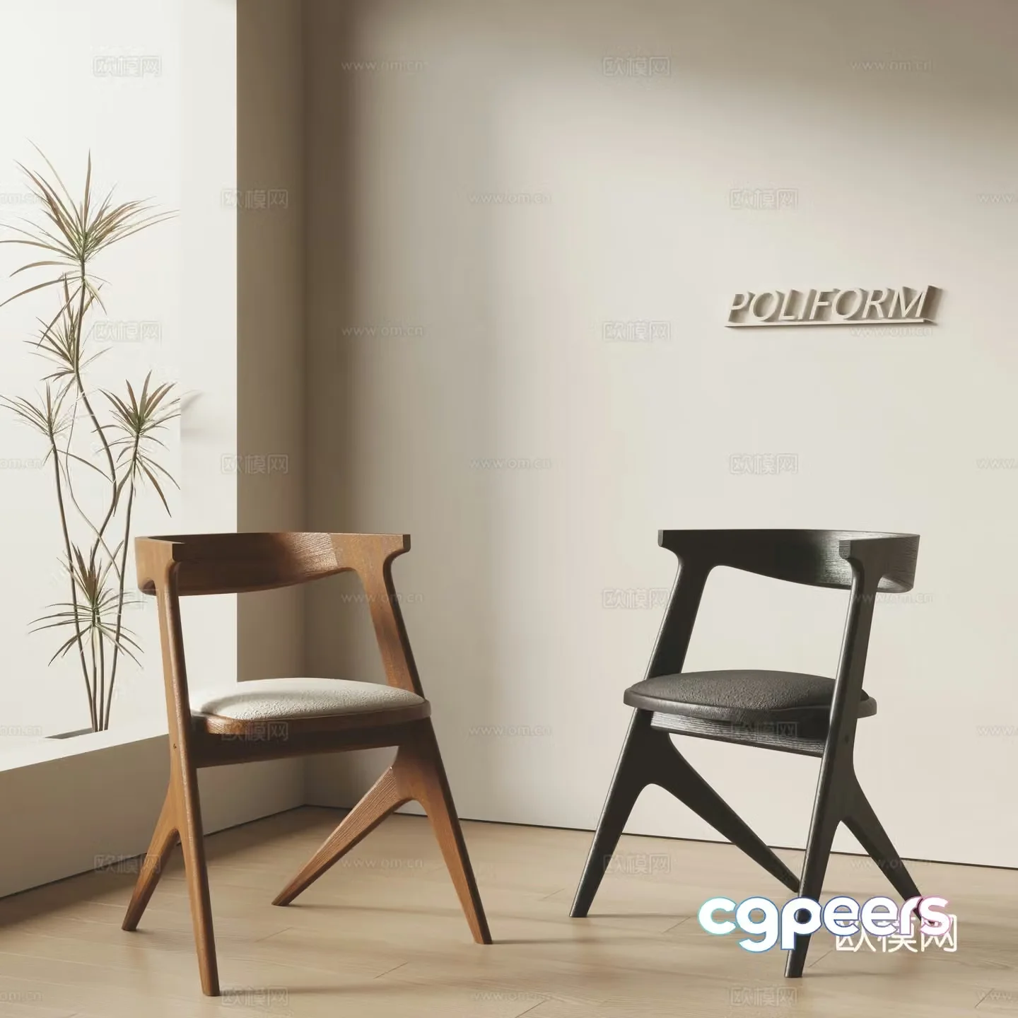 Poliform modern dining chair Wasabi style dining chair Solid wood dining chair Single chair Chair 3d model