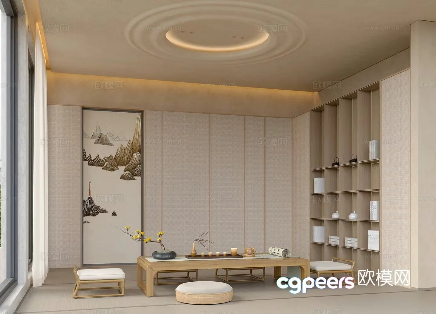 New Chinese Tea Room Tatami Tea Room 3D Model