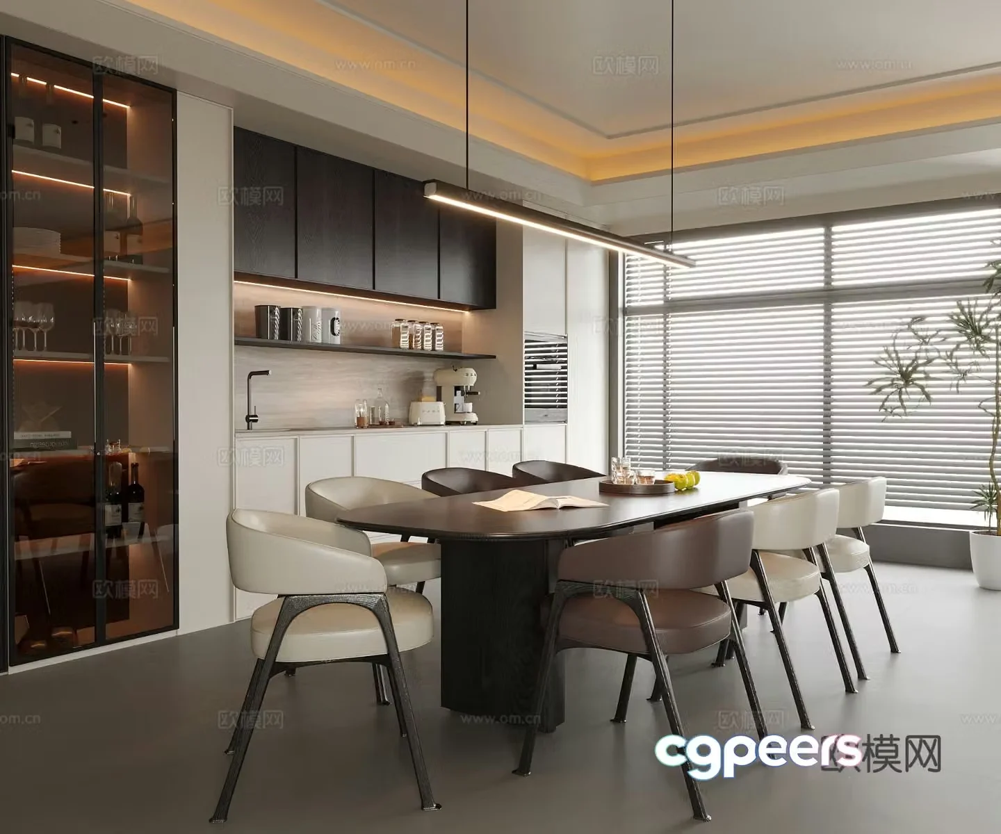 Modern restaurant dining table and chair sideboard wine cabinet 3d model