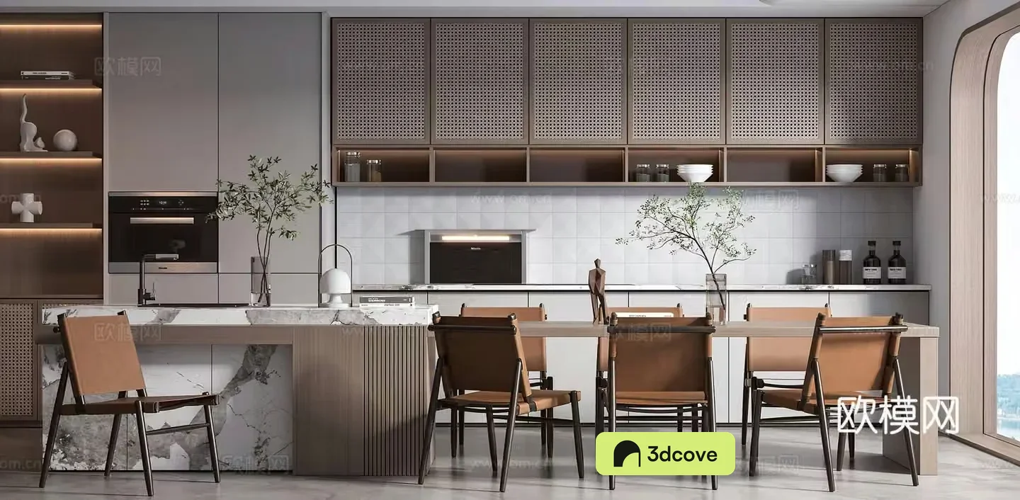 Modern restaurant island bar social hall open kitchen western kitchen integrated stove