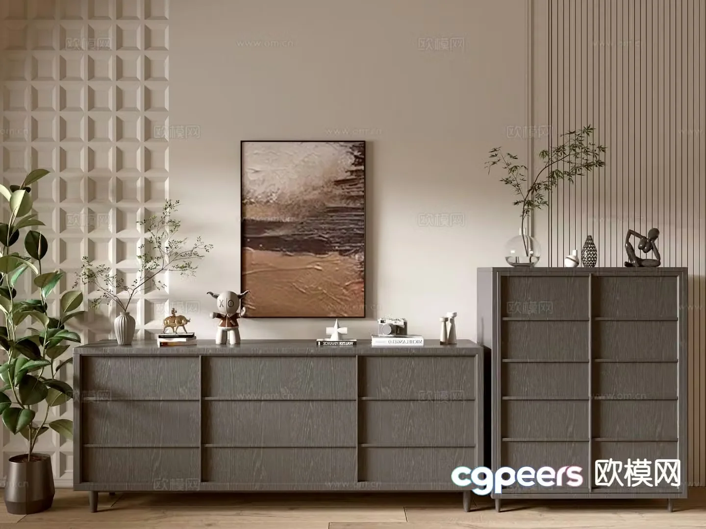 Modern wood grain cabinet entrance cabinet 3D model