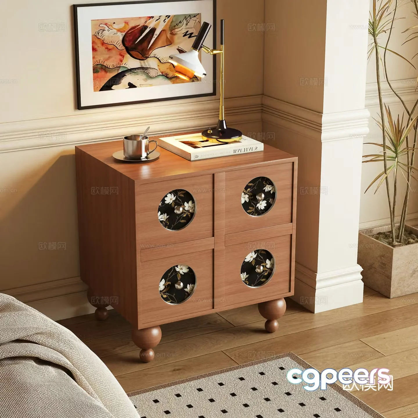 Medium style bedside table 3D model