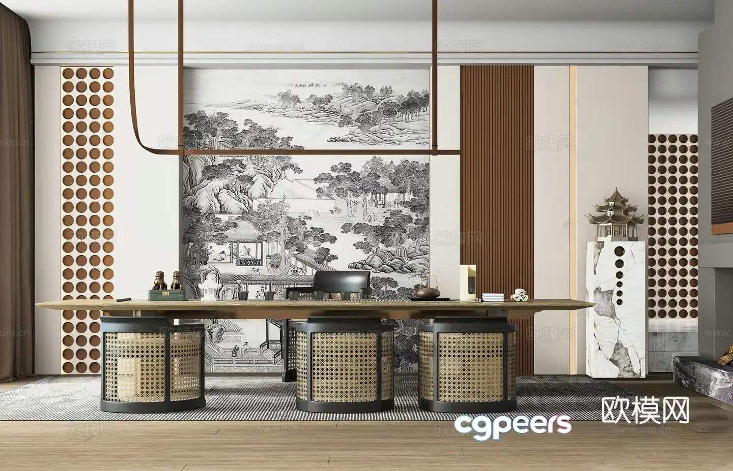 New Chinese-style tea room Teahouse Office Middle-aged tea room Chandelier G6193d model