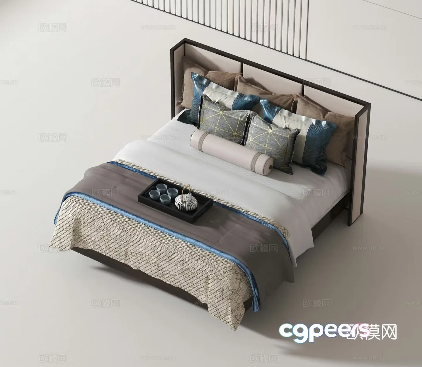 New Chinese style double bed 3d model