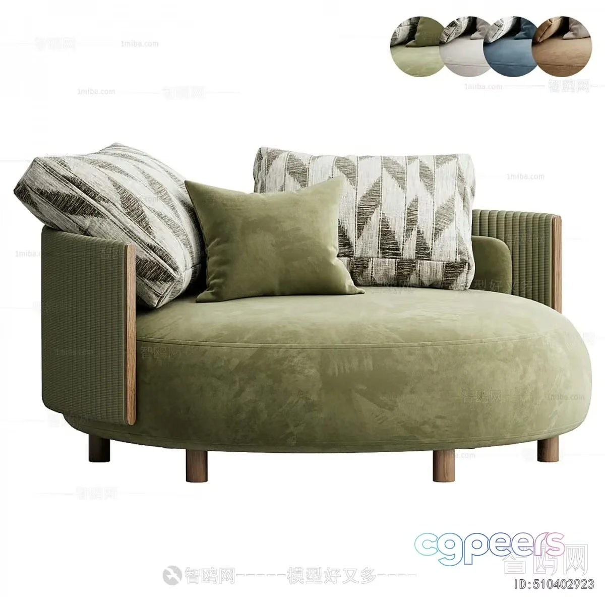 A Green Sofa With A Patterned Back Cushion 3D Model – 23472 – VRAY Render
