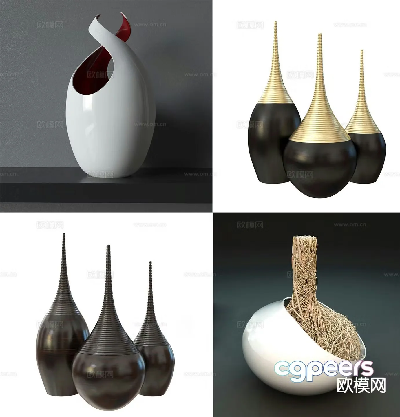 Modern minimalist ceramics porcelain vases and utensils 3d model