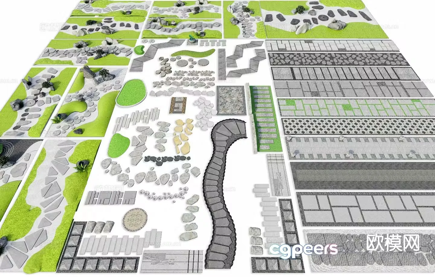 New Chinese style Tingbu micro terrain garden road paving 3D model
